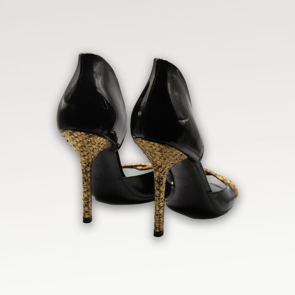 LOUIS VUITTON Open Toe Pump, Black Patent Leather, 10cm Heel - Picture 4 of 10
